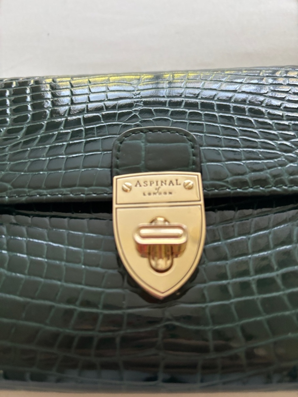 Aspinal of London Dark Green Croc-Embossed Chain clutch Bag - Picture 10 of 12